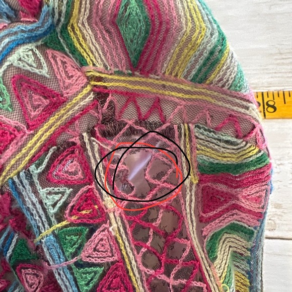 Ali Miles Womens Size 2X Embroidered Mesh Boho Tassel Top Multi-Color 3/4 Sleeve - Picture 6 of 9